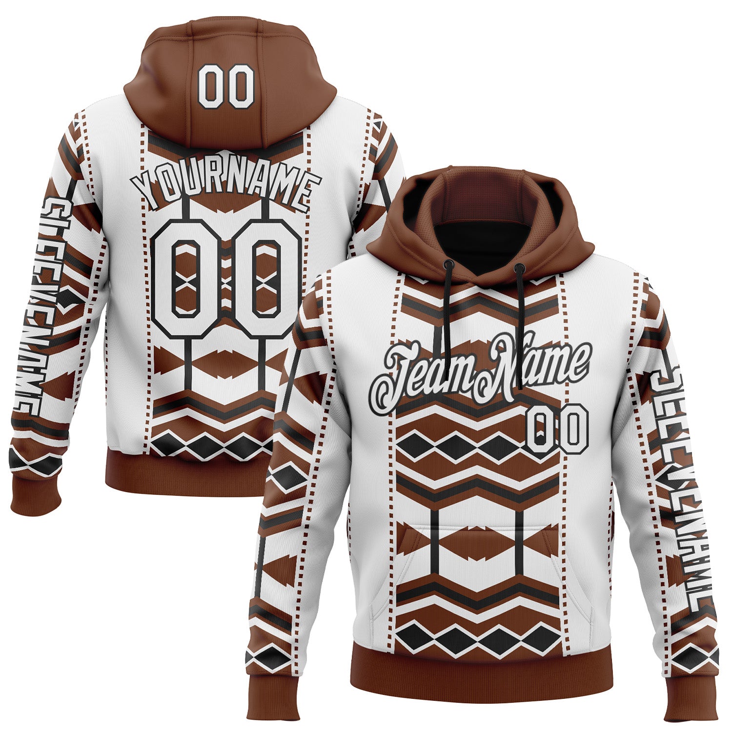Custom White Brown-Black 3D Pattern Design Western Cowboy Tribal Ethnic Sports Pullover Sweatshirt Hoodie