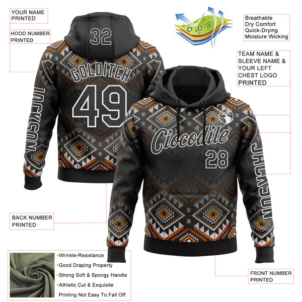 Custom Black White 3D Pattern Design Western Cowboy Tribal Ethnic Sports Pullover Sweatshirt Hoodie
