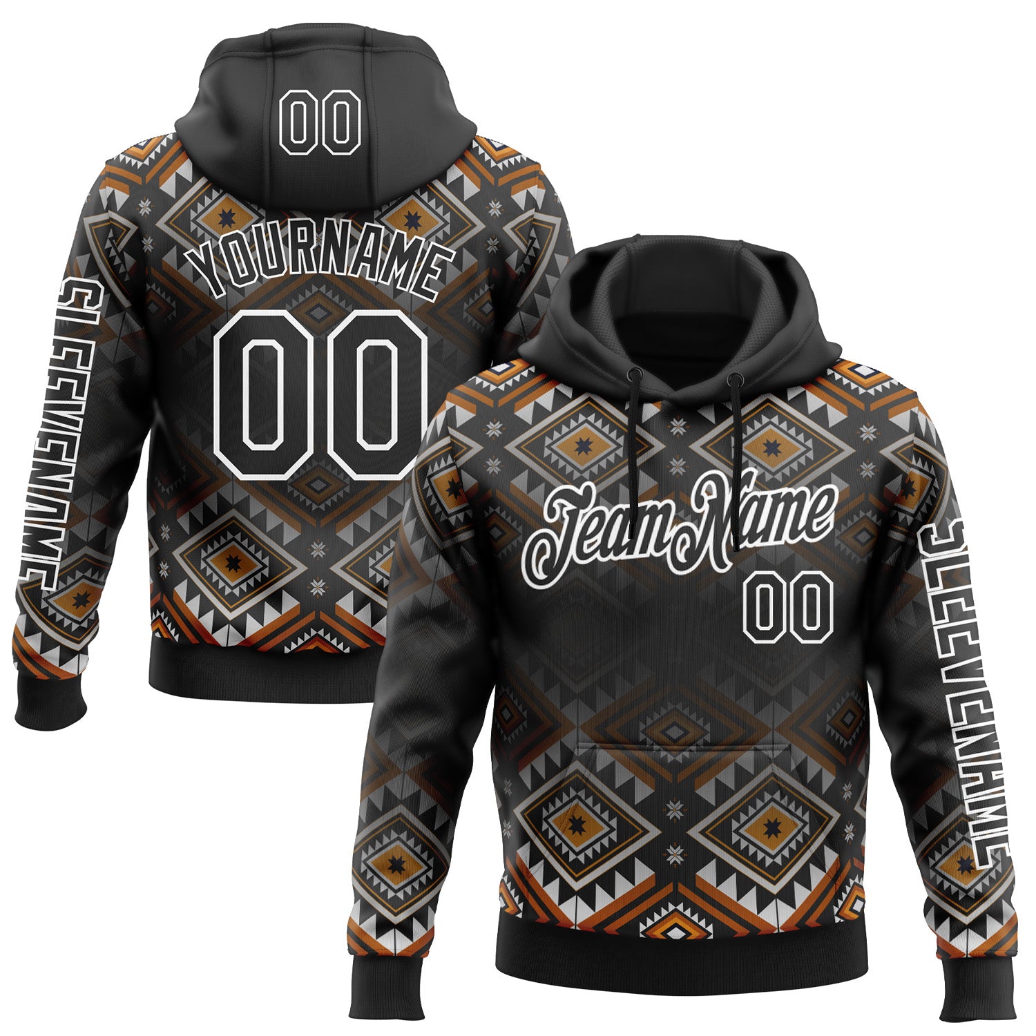 Custom Black White 3D Pattern Design Western Cowboy Tribal Ethnic Sports Pullover Sweatshirt Hoodie
