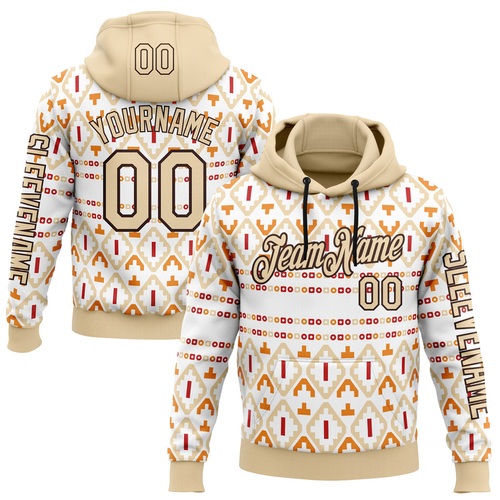 Custom White City Cream-Brown 3D Pattern Design Western Cowboy Tribal Ethnic Sports Pullover Sweatshirt Hoodie