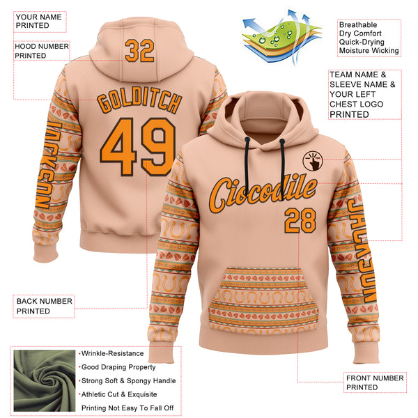 Custom Pink Bay Orange-Brown 3D Pattern Design Western Cowboy Tribal Ethnic Sports Pullover Sweatshirt Hoodie