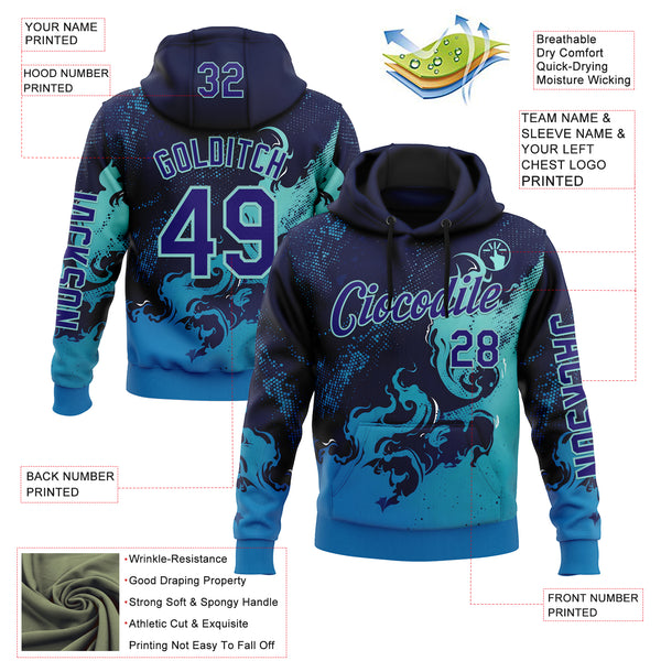 Custom Blue Dark Purple-Ice Blue 3D Abstract Flame Sports Pullover Sweatshirt Hoodie