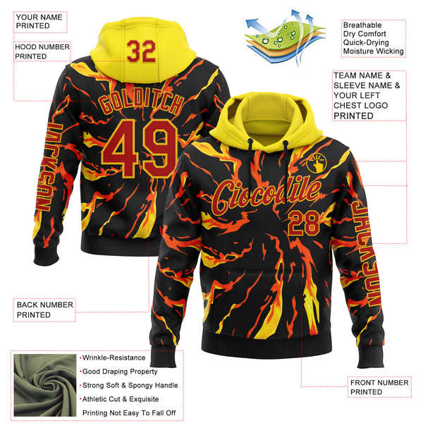 Custom Black Red-Yellow 3D Abstract Flame Sports Pullover Sweatshirt Hoodie