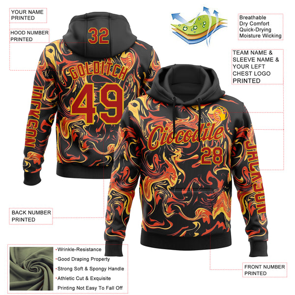 Custom Black Red-Yellow 3D Abstract Flame Sports Pullover Sweatshirt Hoodie