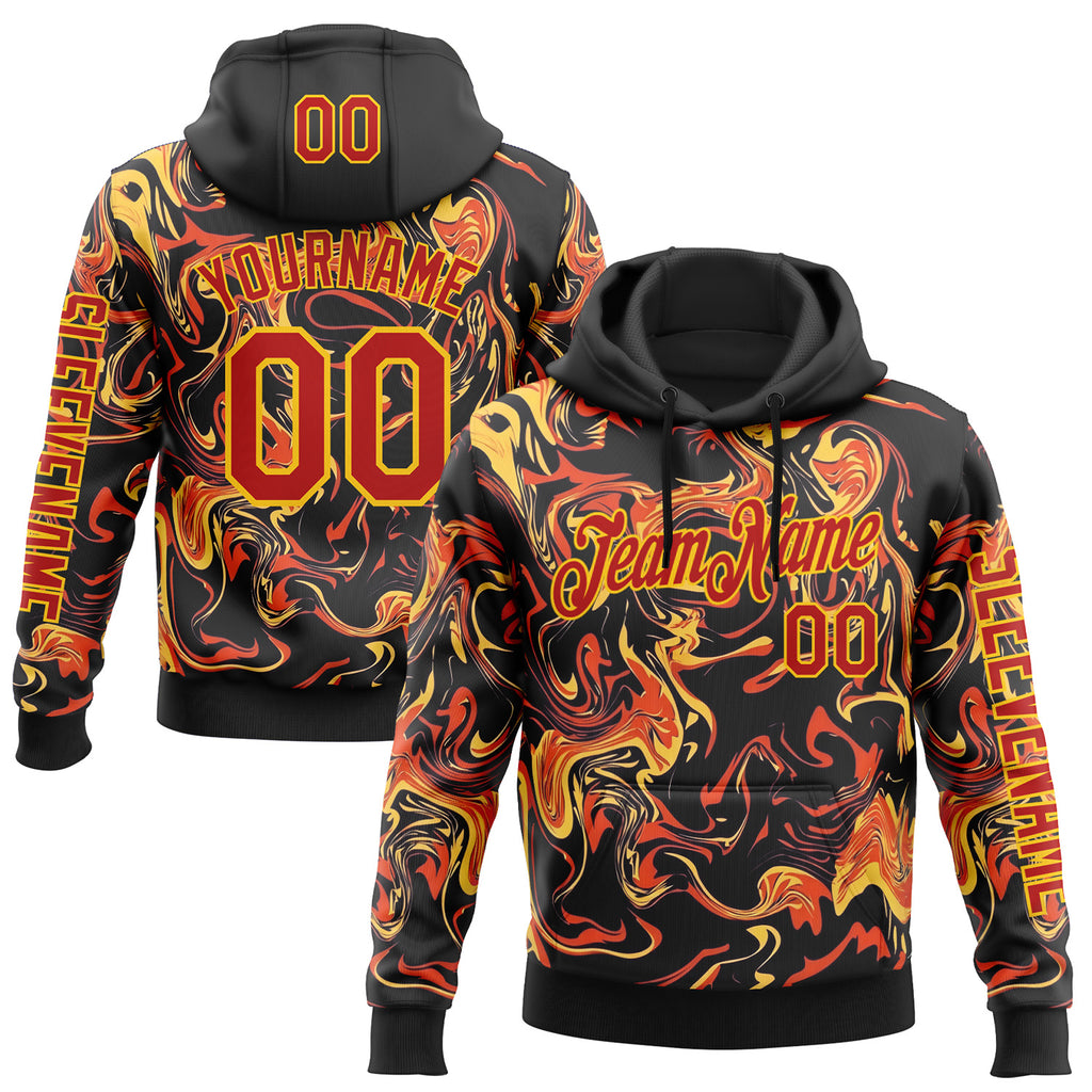 Custom Black Red-Yellow 3D Abstract Flame Sports Pullover Sweatshirt Hoodie