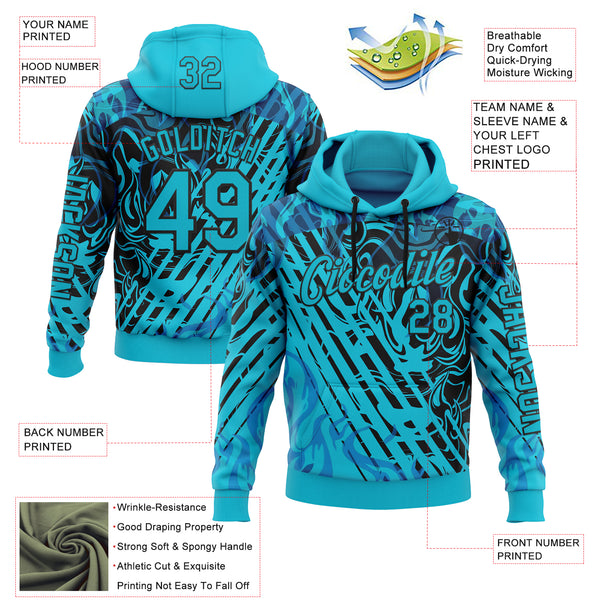 Custom Lakes Blue Black 3D Abstract Flame Sports Pullover Sweatshirt Hoodie