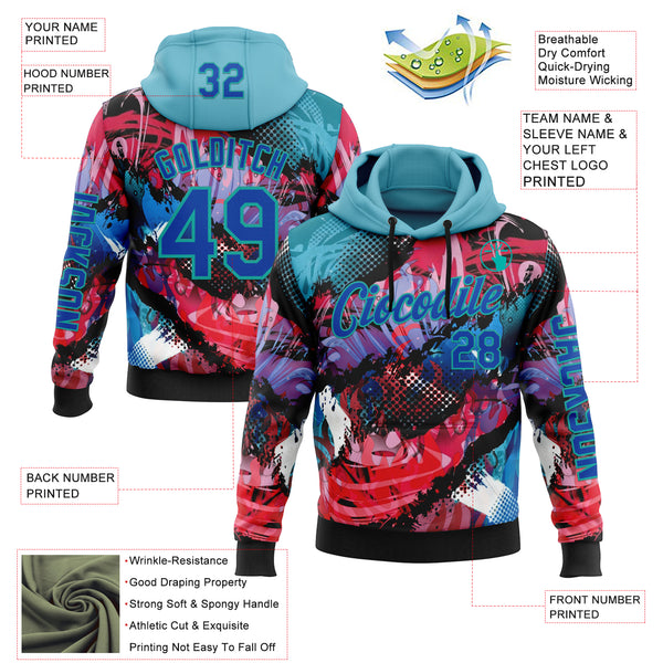 Custom Black Thunder Blue Red-Aqua 3D Abstract Flame Sports Pullover Sweatshirt Hoodie