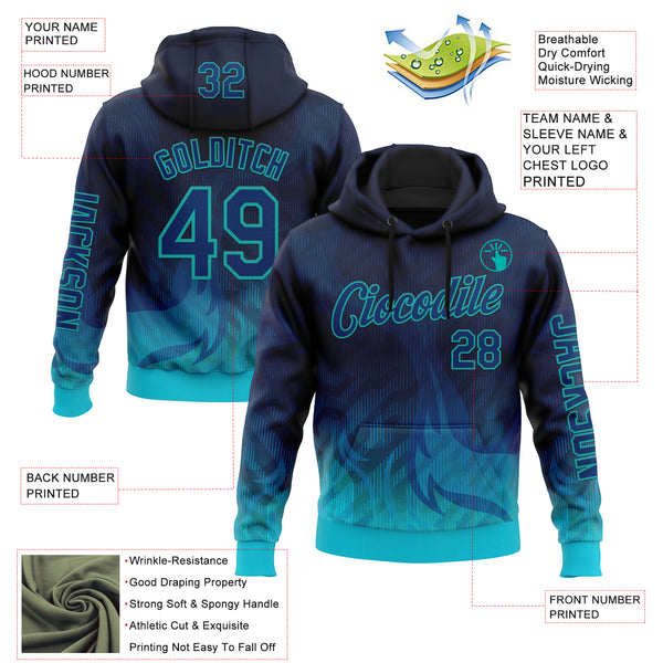 Custom Blue US Navy Blue-Aqua 3D Abstract Flame Sports Pullover Sweatshirt Hoodie