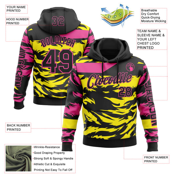 Custom Black Light Yellow-Pink 3D Abstract Flame Sports Pullover Sweatshirt Hoodie