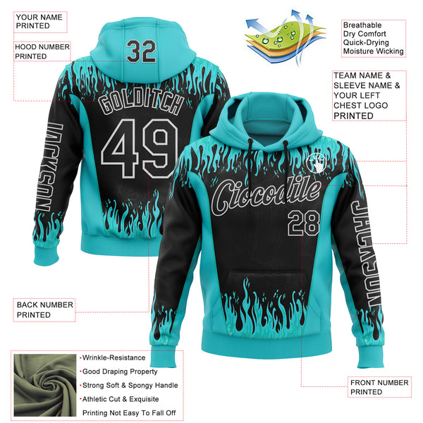 Custom Blue Black-White 3D Abstract Flame Sports Pullover Sweatshirt Hoodie