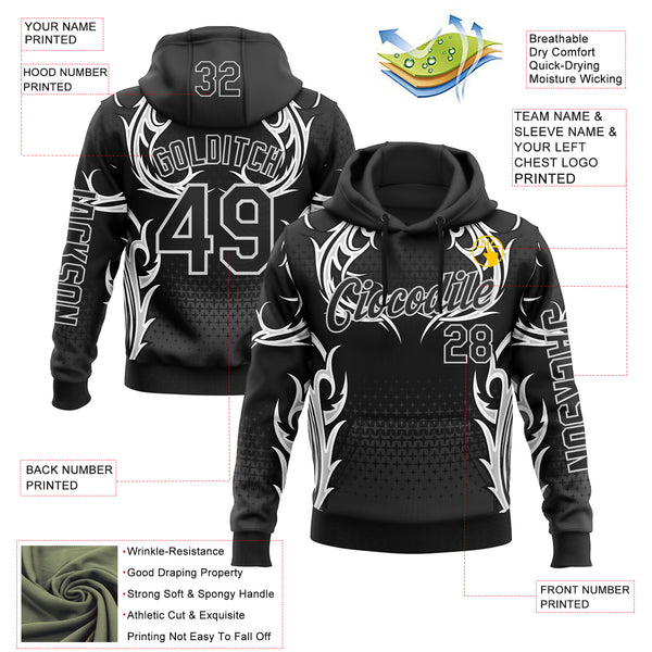 Custom Black White 3D Abstract Flame Sports Pullover Sweatshirt Hoodie