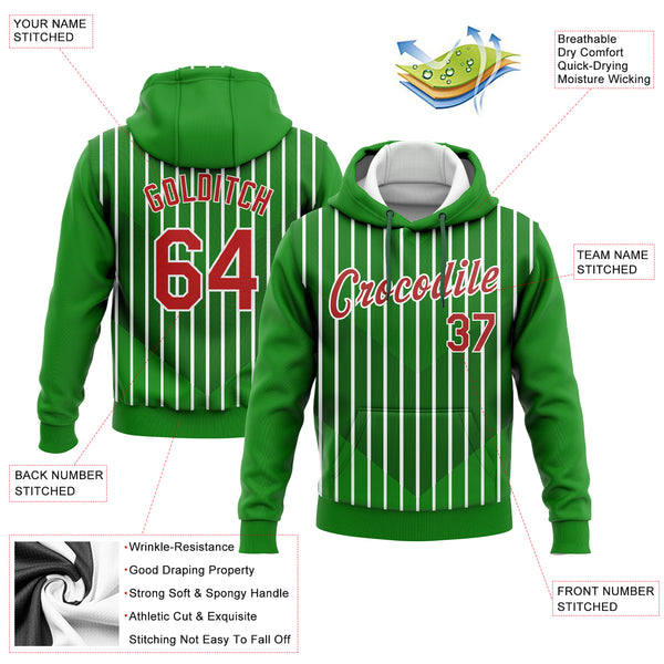 Custom Stitched Kelly Green Red Green-White 3D Pattern Design Sports Pullover Sweatshirt Hoodie