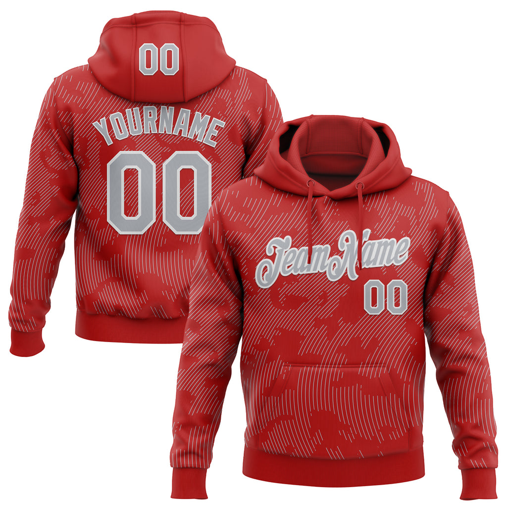 Custom Stitched Red Gray-White 3D Pattern Design Curve Lines Sports Pullover Sweatshirt Hoodie
