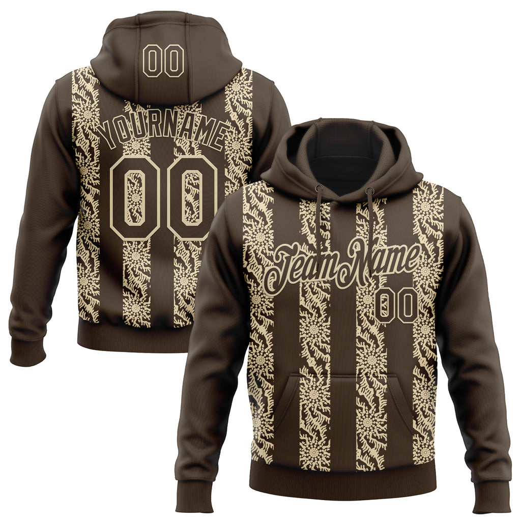Custom Stitched Brown Cream 3D Pattern Design Abstract Shape Sports Pullover Sweatshirt Hoodie