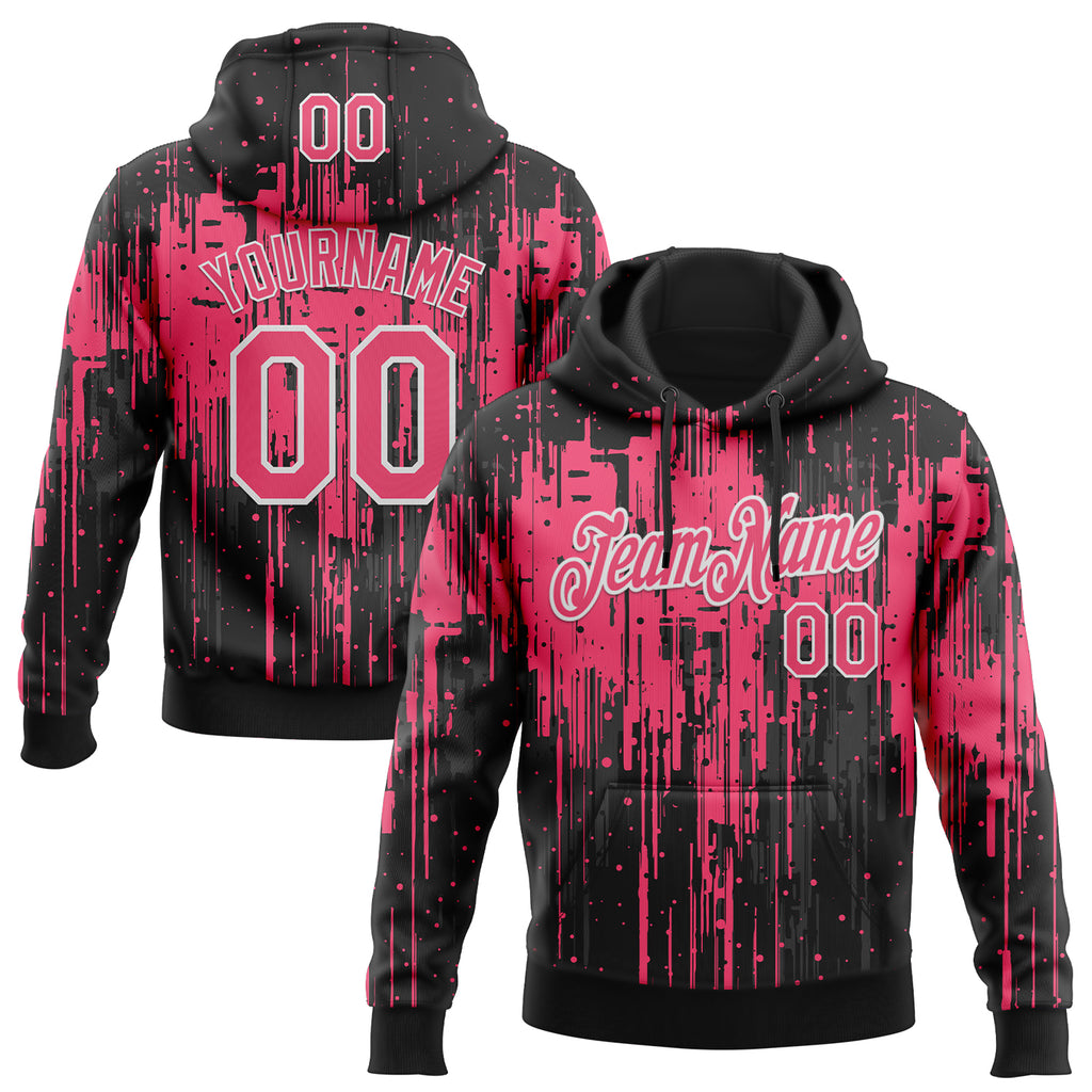 Custom Stitched Black Neon Pink-White 3D Pattern Design Dripping Splatter Sports Pullover Sweatshirt Hoodie