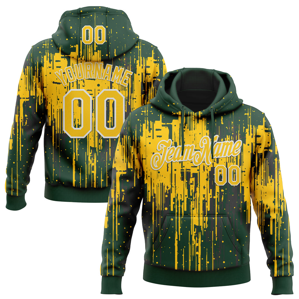 Custom Stitched Green Yellow-White 3D Pattern Design Dripping Splatter Sports Pullover Sweatshirt Hoodie