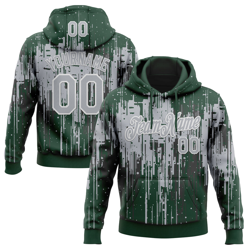 Custom Stitched Green Gray-White 3D Pattern Design Dripping Splatter Sports Pullover Sweatshirt Hoodie