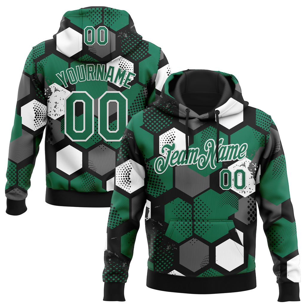 Custom Stitched Black Kelly Green-White 3D Pattern Design Geometric Shape Sports Pullover Sweatshirt Hoodie
