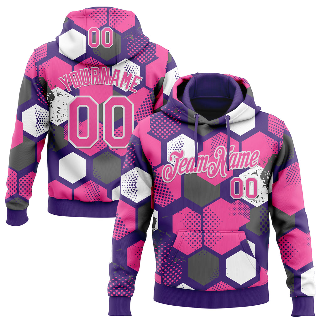 Custom Stitched Purple Pink-White 3D Pattern Design Geometric Shape Sports Pullover Sweatshirt Hoodie