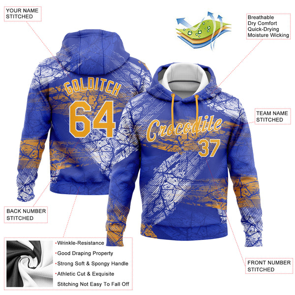 Custom Stitched Royal Gold-White 3D Pattern Design Sports Pullover Sweatshirt Hoodie