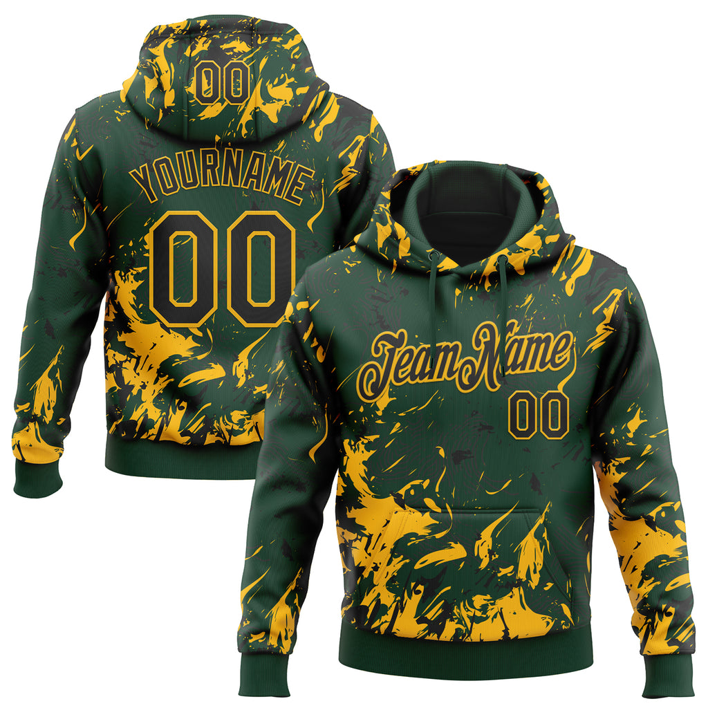 Custom Stitched Green Black-Gold 3D Pattern Design Splash Sports Pullover Sweatshirt Hoodie
