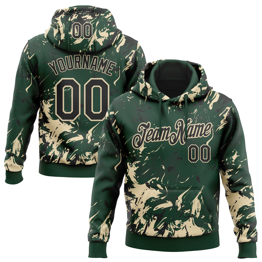 Custom Stitched Green Black-Cream 3D Pattern Design Splash Sports Pullover Sweatshirt Hoodie