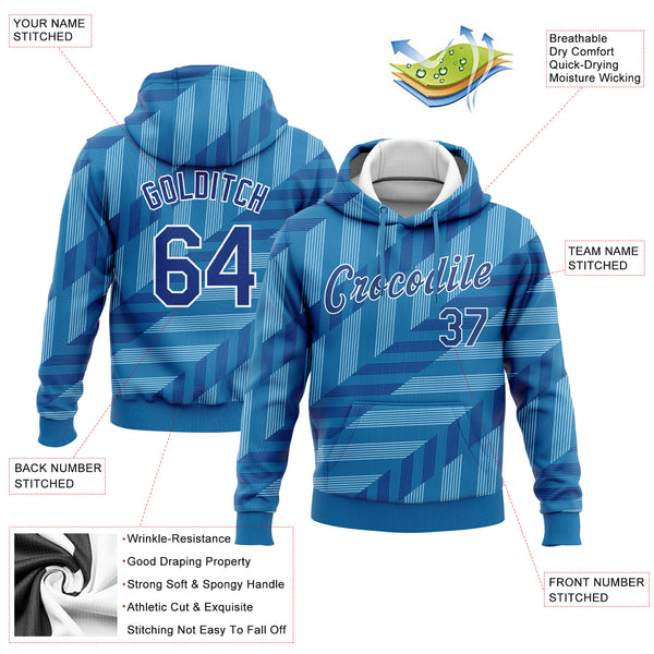 Custom Stitched Powder Blue Royal-White 3D Pattern Design Sports Pullover Sweatshirt Hoodie