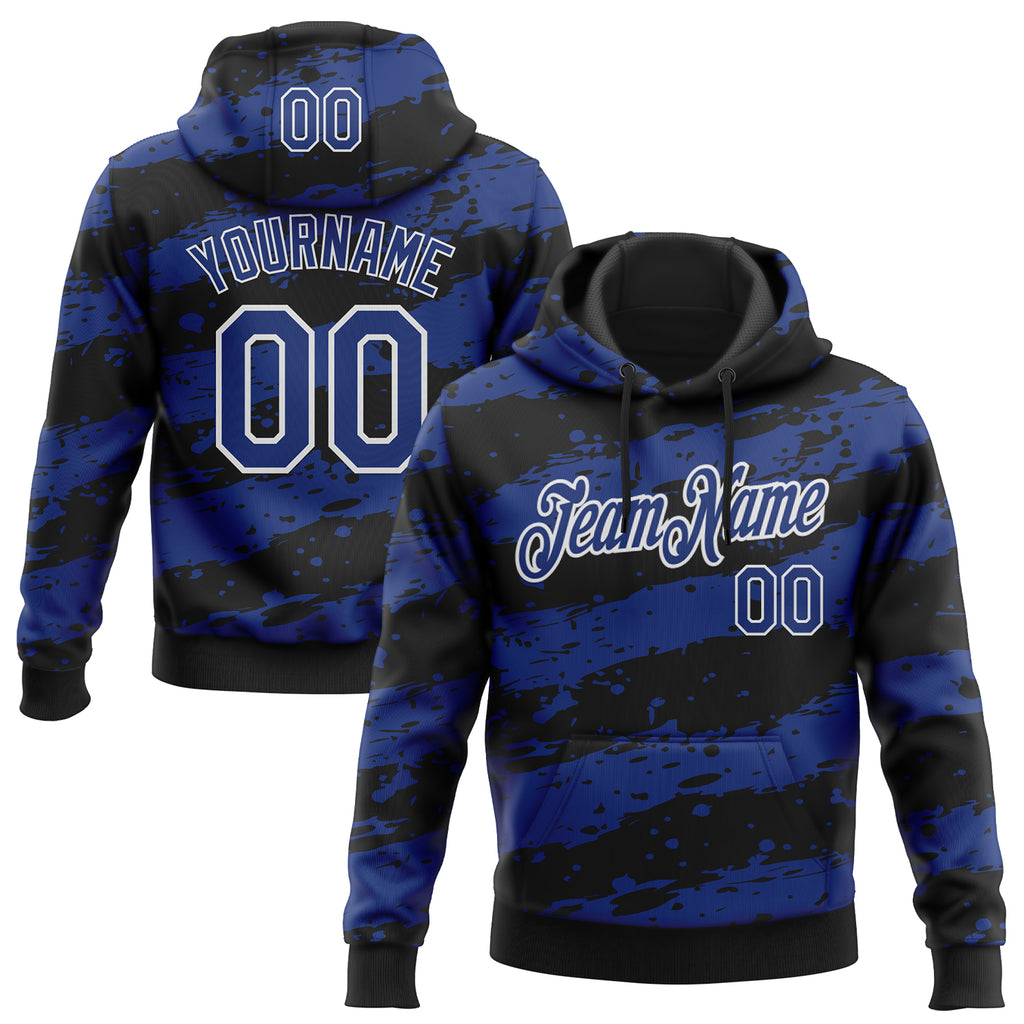 Custom Stitched Black Royal-White 3D Pattern Design Splash Torn Paper Style Sports Pullover Sweatshirt Hoodie