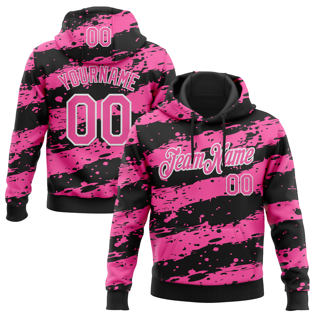 Custom Stitched Black Pink-White 3D Pattern Design Splash Torn Paper Style Sports Pullover Sweatshirt Hoodie