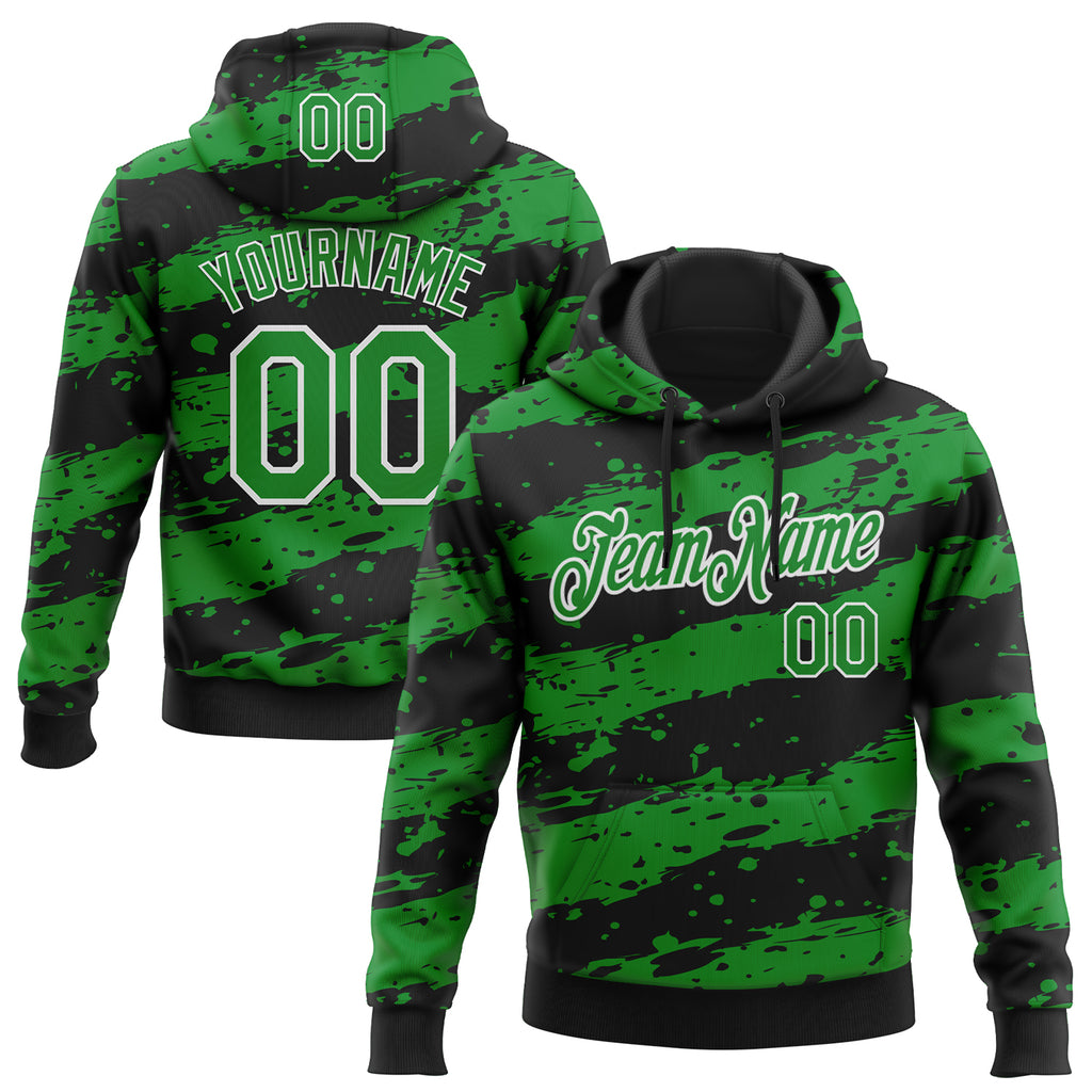 Custom Stitched Black Grass Green-White 3D Pattern Design Splash Torn Paper Style Sports Pullover Sweatshirt Hoodie