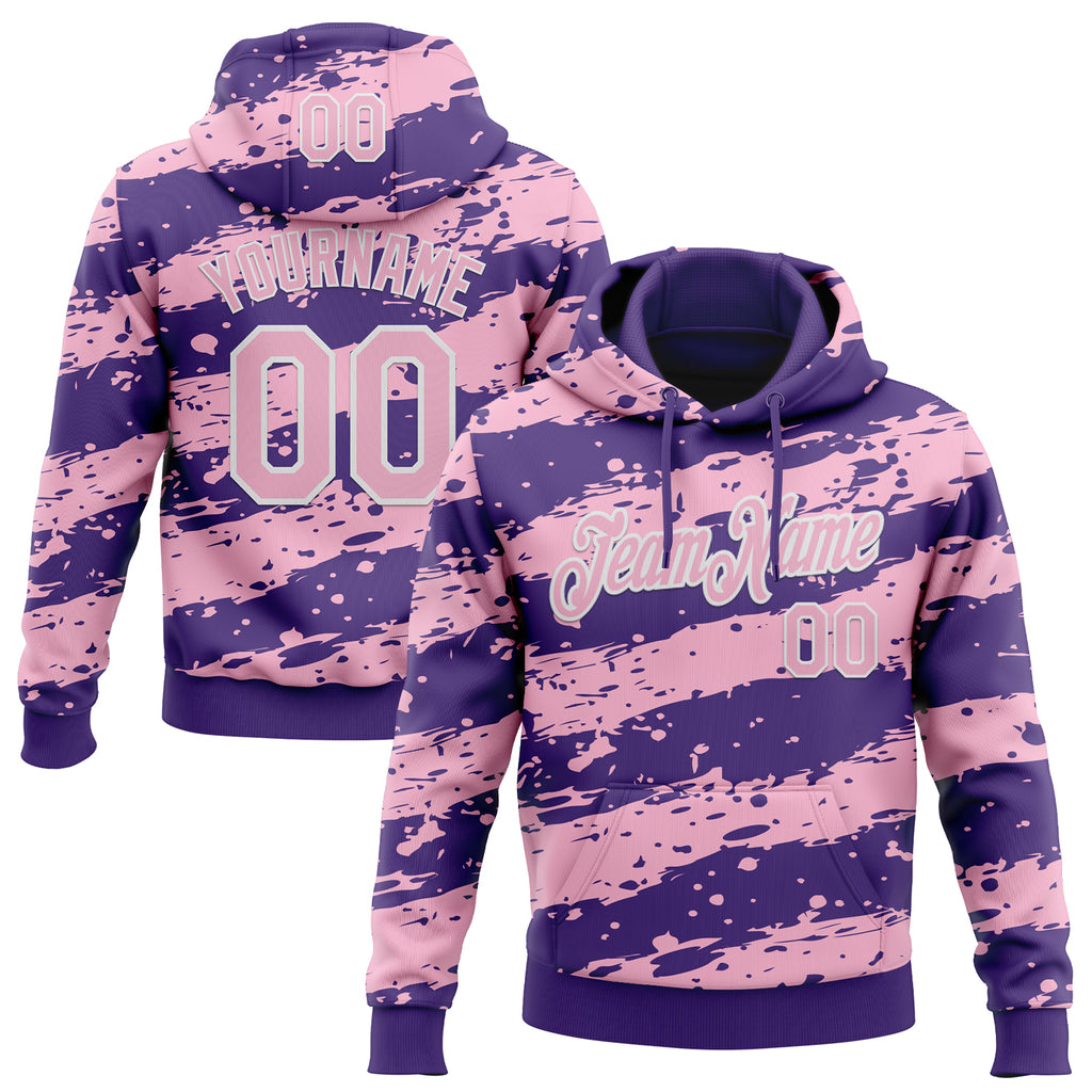 Custom Stitched Purple Light Pink-White 3D Pattern Design Splash Torn Paper Style Sports Pullover Sweatshirt Hoodie