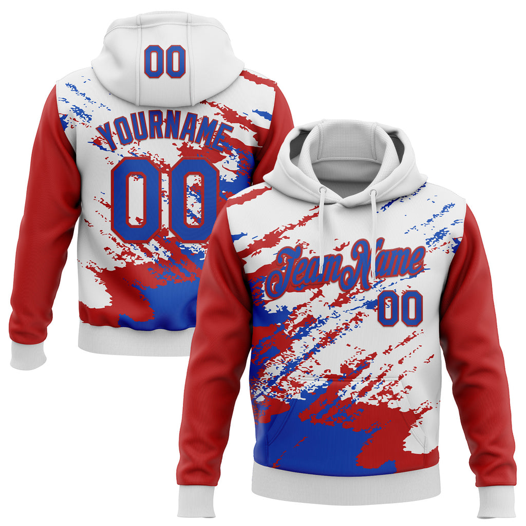 Custom Stitched White Thunder Blue-Red 3D Pattern Design Abstract Fragment Art Splash Sports Pullover Sweatshirt Hoodie