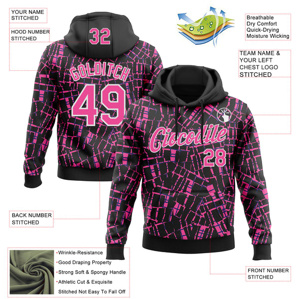 Custom Stitched Black Pink-White 3D Pattern Design Line Sports Pullover Sweatshirt Hoodie
