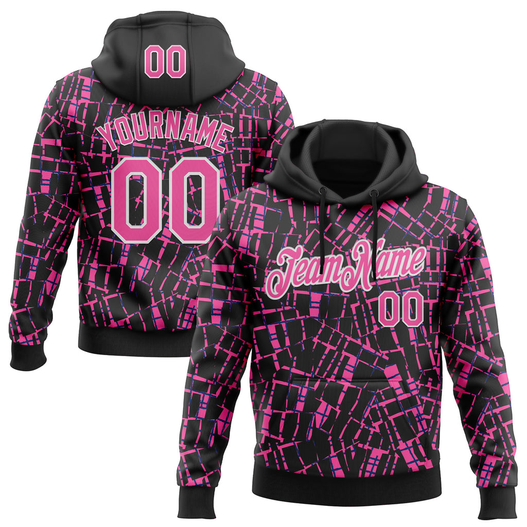 Custom Stitched Black Pink-White 3D Pattern Design Line Sports Pullover Sweatshirt Hoodie