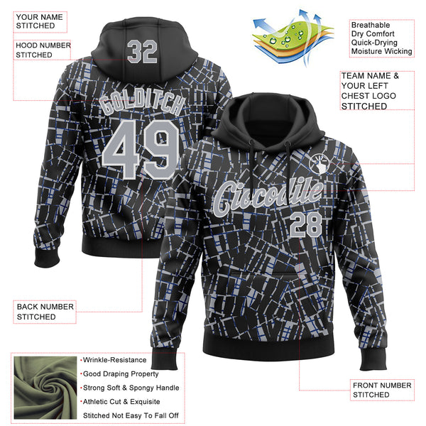 Custom Stitched Black Gray-White 3D Pattern Design Line Sports Pullover Sweatshirt Hoodie