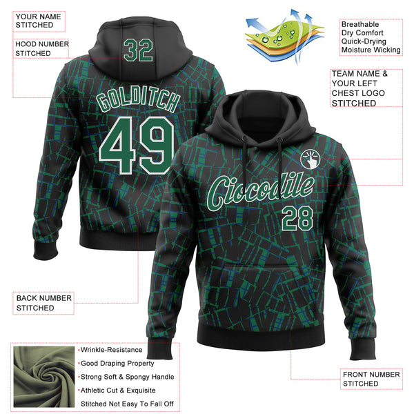Custom Stitched Black Kelly Green-White 3D Pattern Design Line Sports Pullover Sweatshirt Hoodie