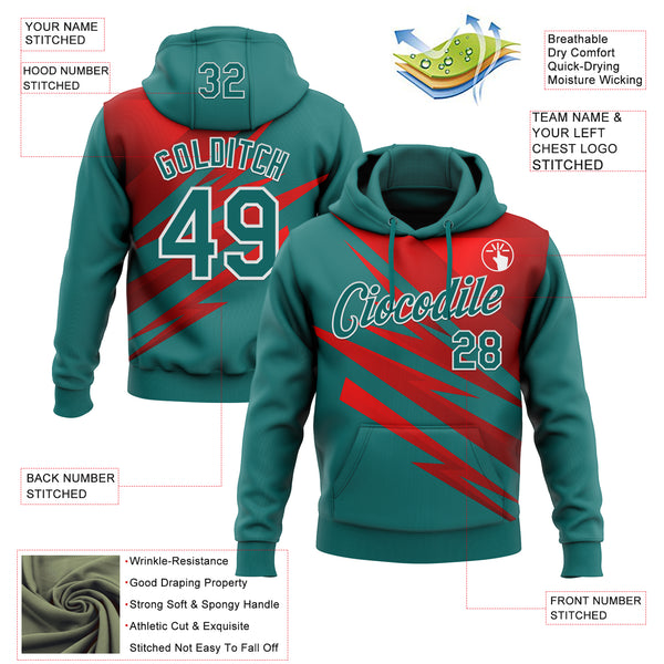 Custom Stitched Teal Red-White 3D Pattern Design Line Sports Pullover Sweatshirt Hoodie