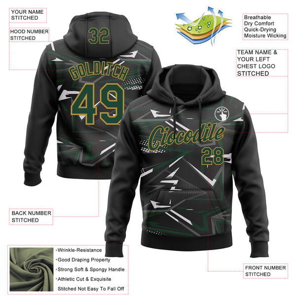 Custom Stitched Black Green Old Gold-White 3D Pattern Design Line Sports Pullover Sweatshirt Hoodie