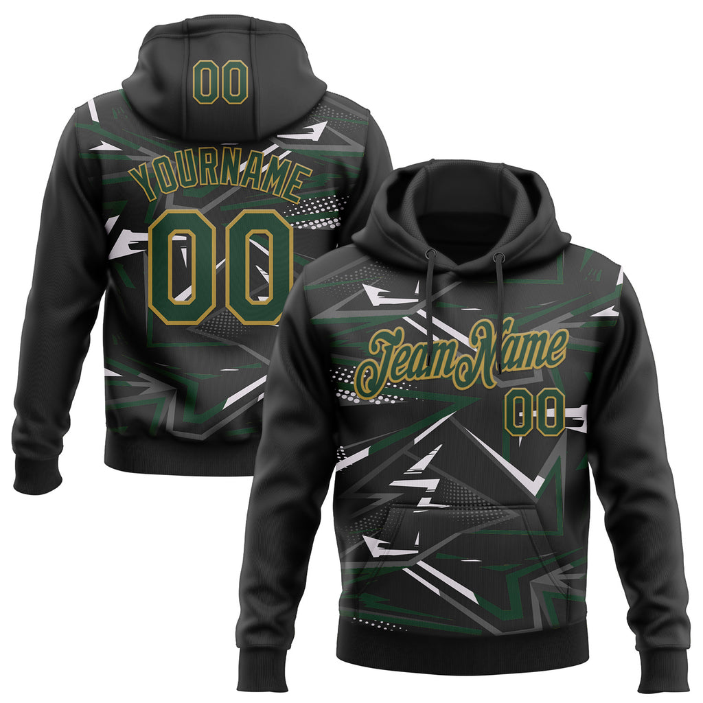 Custom Stitched Black Green Old Gold-White 3D Pattern Design Line Sports Pullover Sweatshirt Hoodie