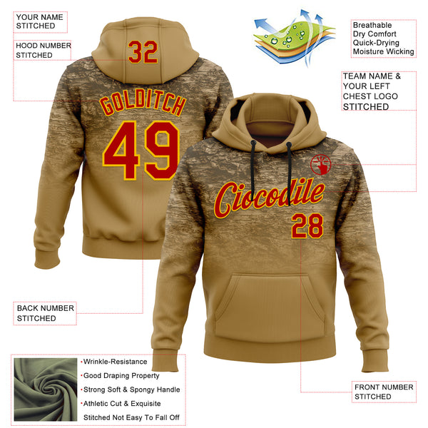 Custom Stitched Old Gold Red-Yellow 3D Pattern Design Tree Camo Gradient Hunting Sports Pullover Sweatshirt Hoodie