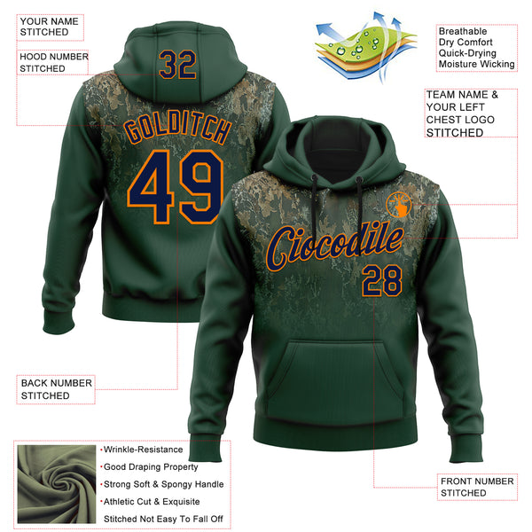 Custom Stitched Green Navy-Bay Orange 3D Pattern Design Tree Camo Gradient Hunting Sports Pullover Sweatshirt Hoodie