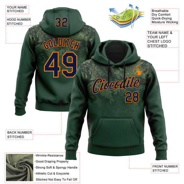 Custom Stitched Green Navy-Bay Orange 3D Pattern Design Tree Camo Gradient Hunting Sports Pullover Sweatshirt Hoodie