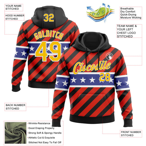 Custom Stitched Black Yellow Red Blue-White 3D Pattern Design American Flag Inspire Patriotic Sportswear Pullover Sweatshirt Hoodie