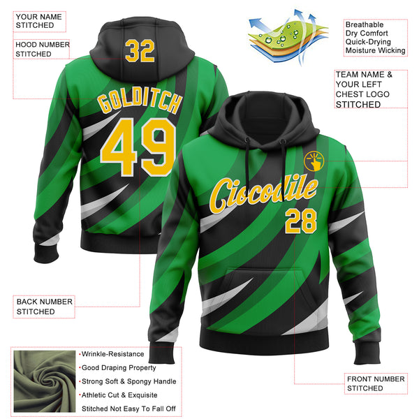 Custom Stitched Black Yellow Green-White 3D Pattern Design Sportswear Pullover Sweatshirt Hoodie