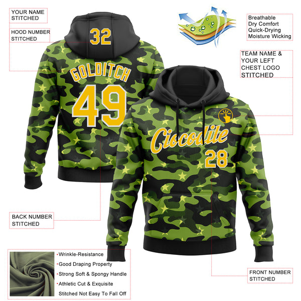 Custom Stitched Black Yellow-White 3D Pattern Design Camo Military Sportswear Pullover Sweatshirt Hoodie