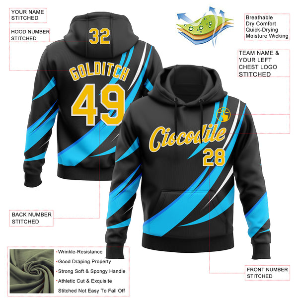 Custom Stitched Black Yellow Blue-White 3D Pattern Design Sportswear Pullover Sweatshirt Hoodie