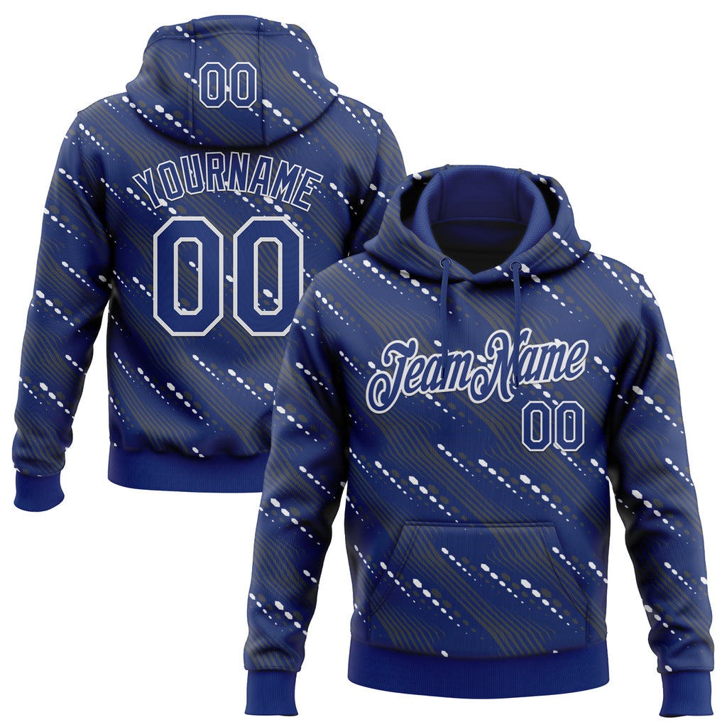 Custom Stitched Royal White 3D Pattern Design Slant Lines Sports Pullover Sweatshirt Hoodie