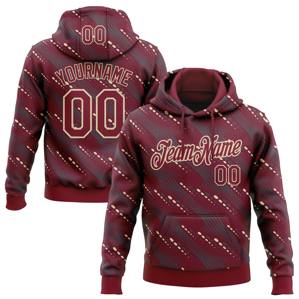 Custom Stitched Crimson Cream 3D Pattern Design Slant Lines Sports Pullover Sweatshirt Hoodie