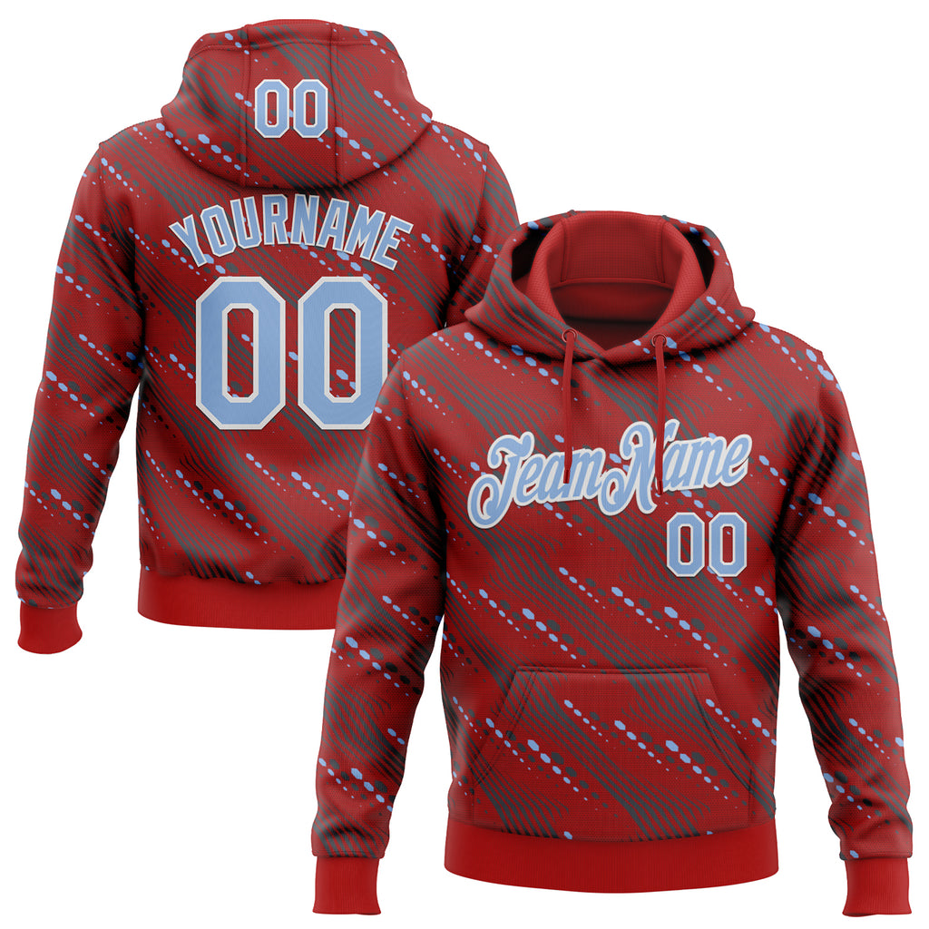 Custom Stitched Red Light Blue-White 3D Pattern Design Slant Lines Sports Pullover Sweatshirt Hoodie