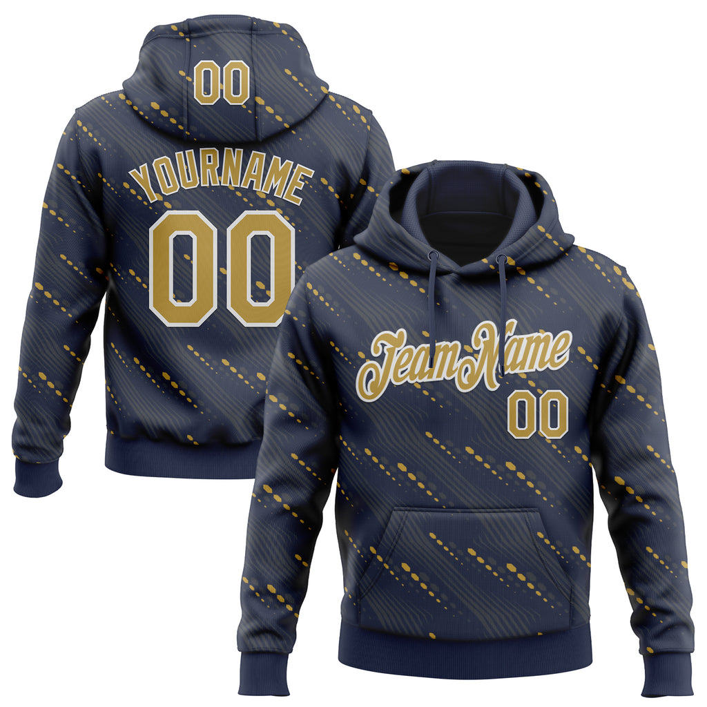Custom Stitched Navy Old Gold-White 3D Pattern Design Slant Lines Sports Pullover Sweatshirt Hoodie